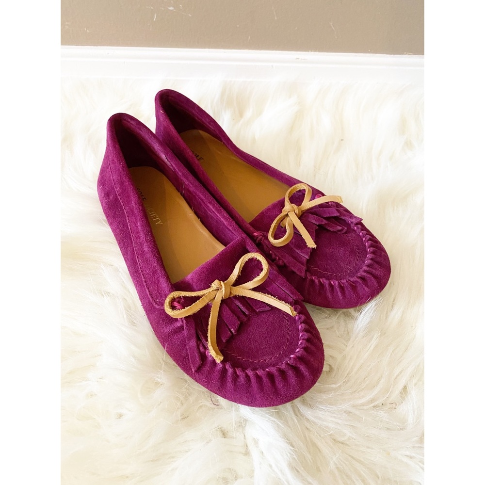 Sole Society Purple Leather Fringe Moccasins
